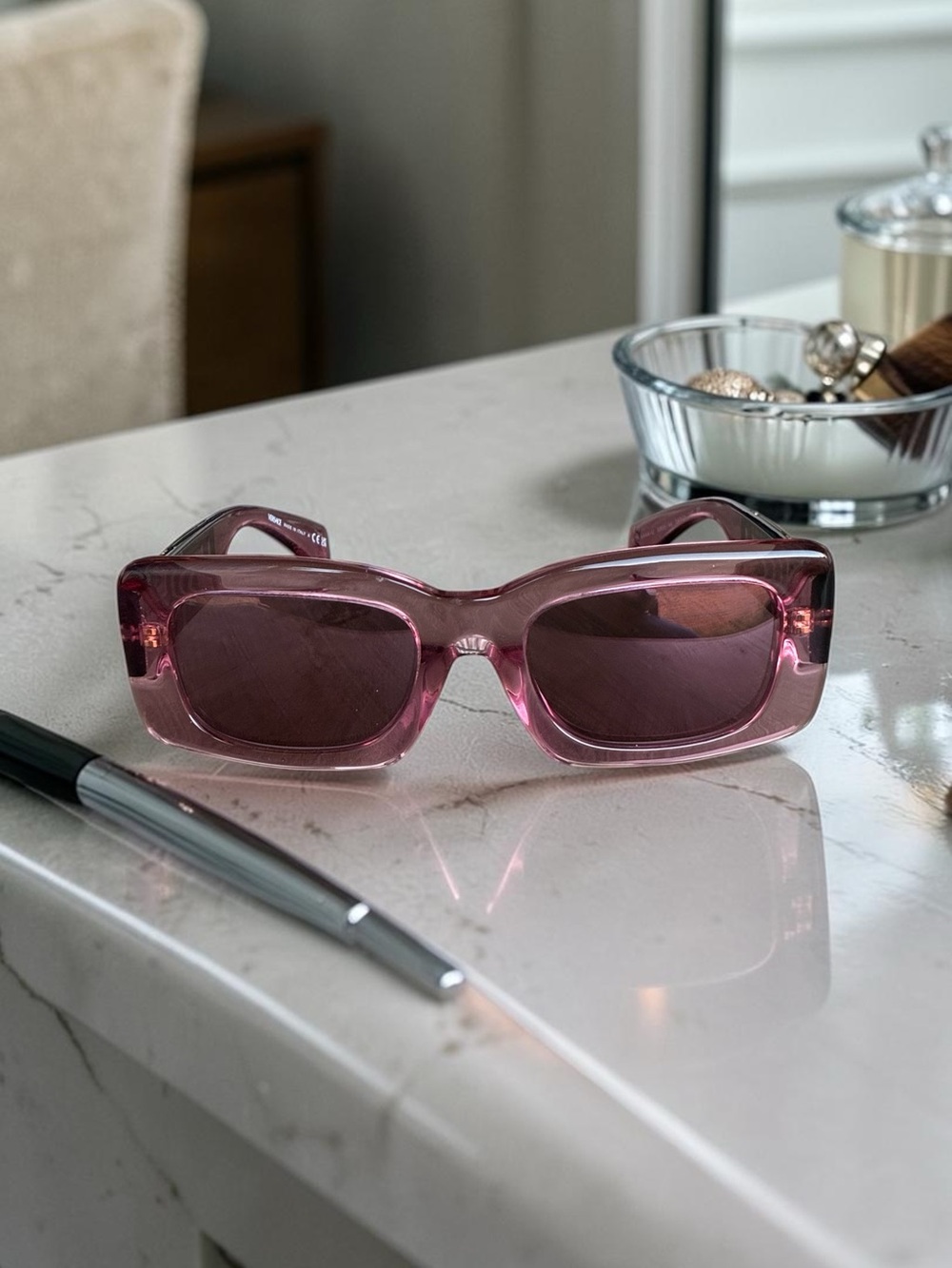 Versace Transparent Pink Rectangular Sunglasses